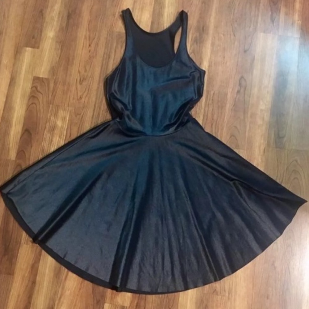 Blackmilk Black Shiny Skater Dress